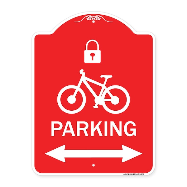 Signmission Parking W/ Lock Cycle & Bidirectional Arrow, Red & White Aluminum Sign, 18" x 24", RW-1824-23475 A-DES-RW-1824-23475 - main